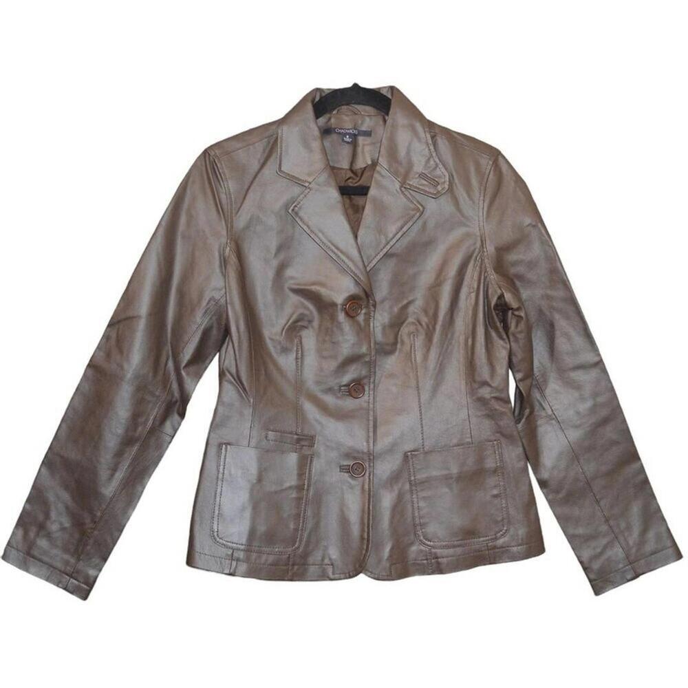 Chadwicks Womens Size 8 Leather Blazer 3-Button Chocolate Brown